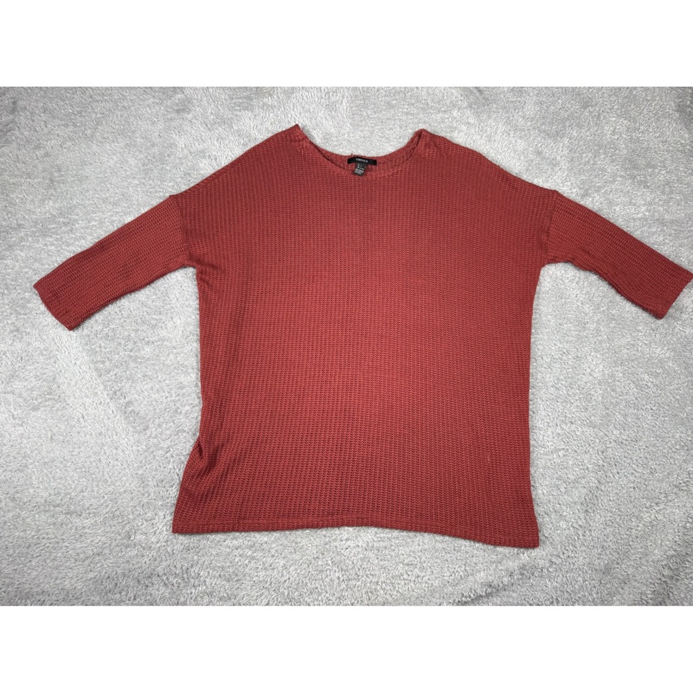 Forever 21 Sweater Womens L Rust Red Open Knit Oversized Pullover Excellent E332